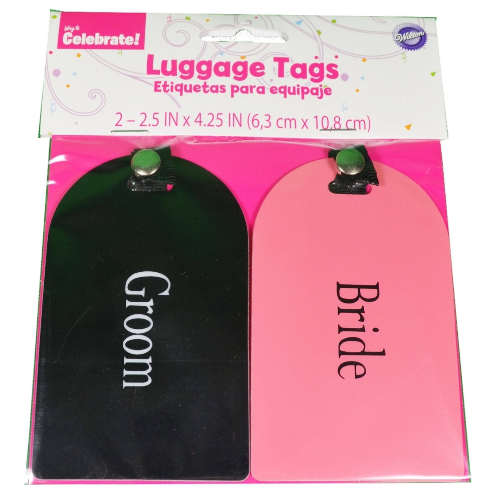 Wilton Set of 2 Bride and Groom Luggage Tags Honeymoon Travel Wedding Gift